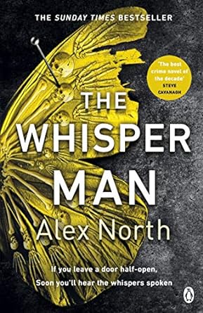 The Whisper man book cover. A black background with a striking image of a gold butterfly